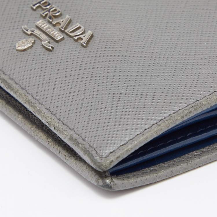 Pre Owned Prada Grey Saffiano Leather Bifold Card Case