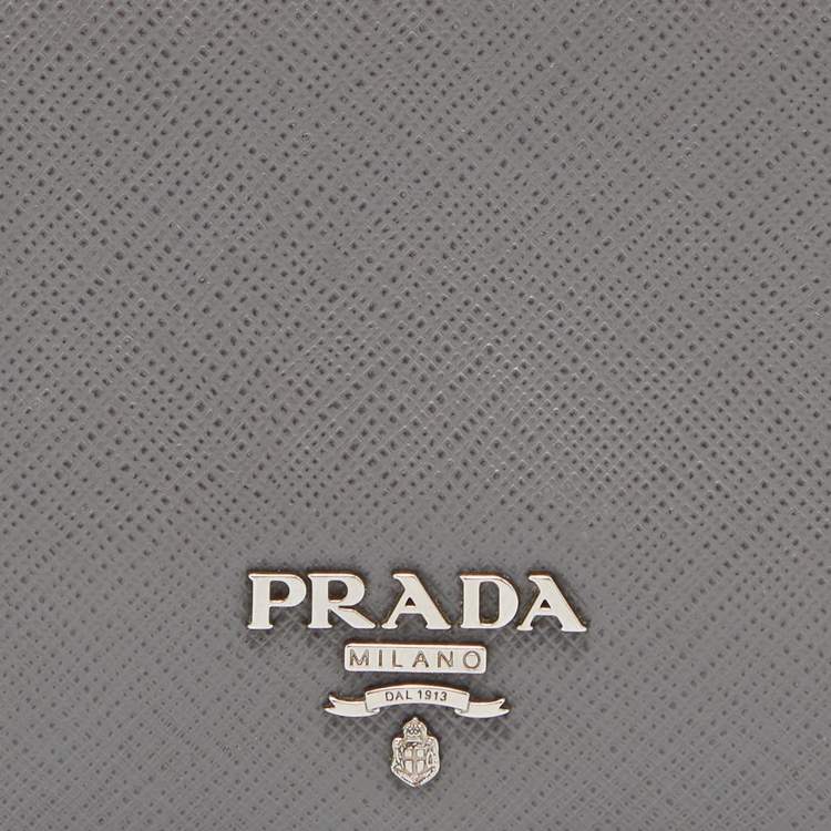 Pre Owned Prada Grey Saffiano Leather Bifold Card Case