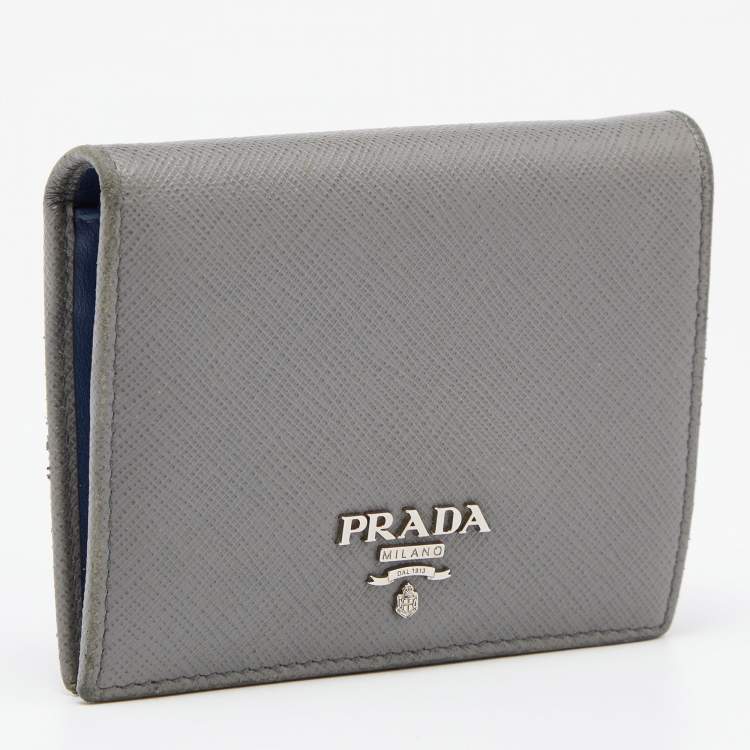 Pre Owned Prada Grey Saffiano Leather Bifold Card Case