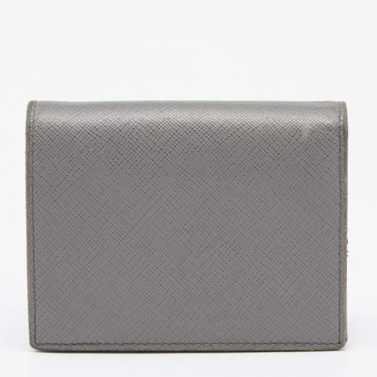 Pre Owned Prada Grey Saffiano Leather Bifold Card Case