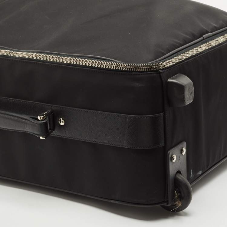 Pre Owned Prada Black Nylon and Saffiano Leather Luggage 50