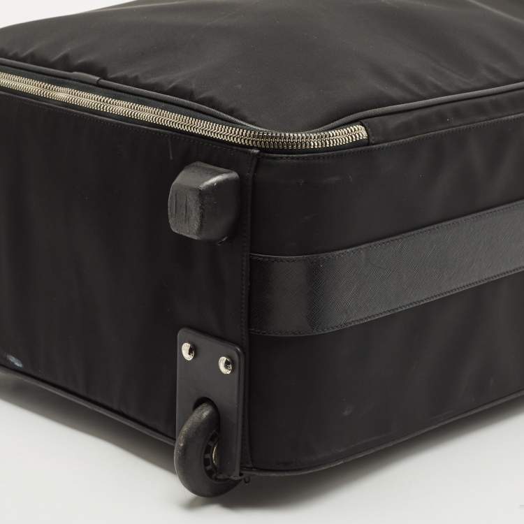 Pre Owned Prada Black Nylon and Saffiano Leather Luggage 50