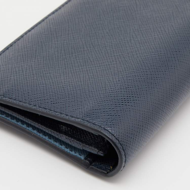 Pre Owned Prada Blue Saffiano Lux Leather Long Wallet