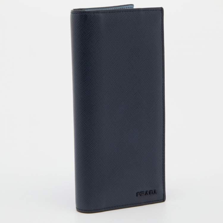 Pre Owned Prada Blue Saffiano Lux Leather Long Wallet