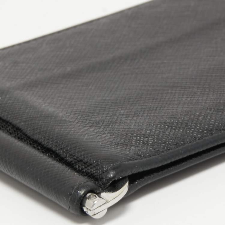 Pre Owned Prada Saffiano Metal Leather Money Clip Bifold Wallet
