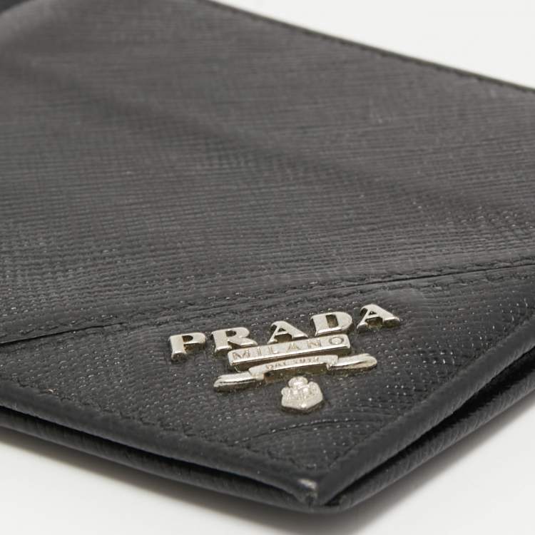 Pre Owned Prada Saffiano Metal Leather Money Clip Bifold Wallet
