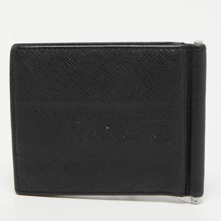 Pre Owned Prada Saffiano Metal Leather Money Clip Bifold Wallet