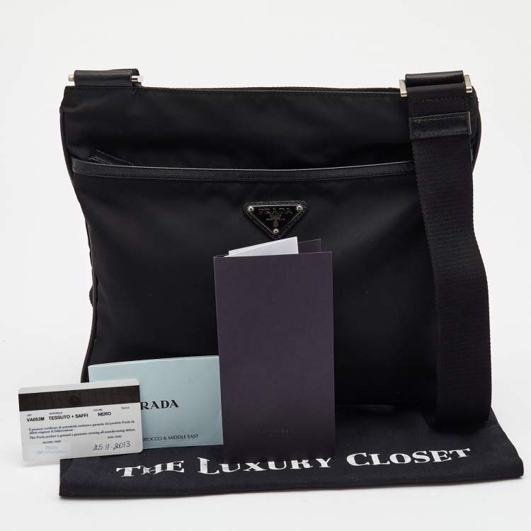 Pre Owned Prada Black Tessuto Nylon and Leather Messenger Bag