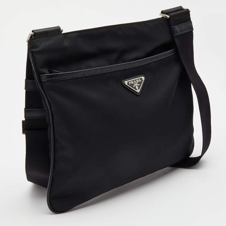 Pre Owned Prada Black Tessuto Nylon and Leather Messenger Bag