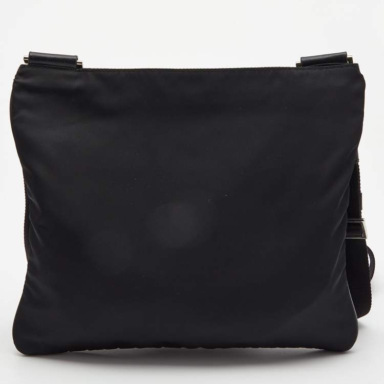 Pre Owned Prada Black Tessuto Nylon and Leather Messenger Bag