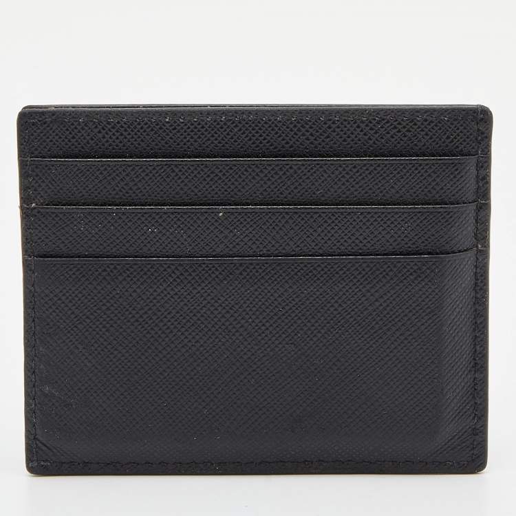 Pre Owned Prada Black Saffiano Metal Leather Card Holder