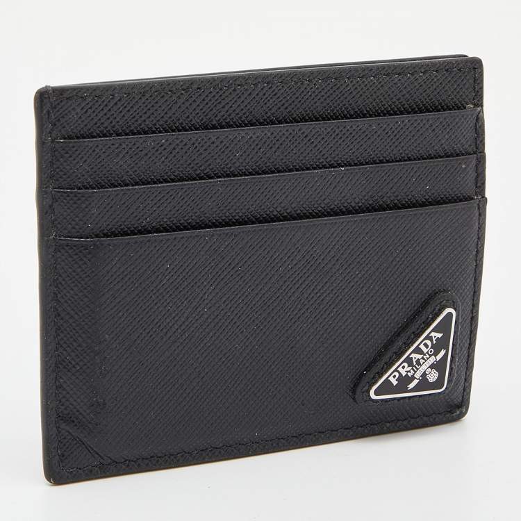 Pre Owned Prada Black Saffiano Metal Leather Card Holder