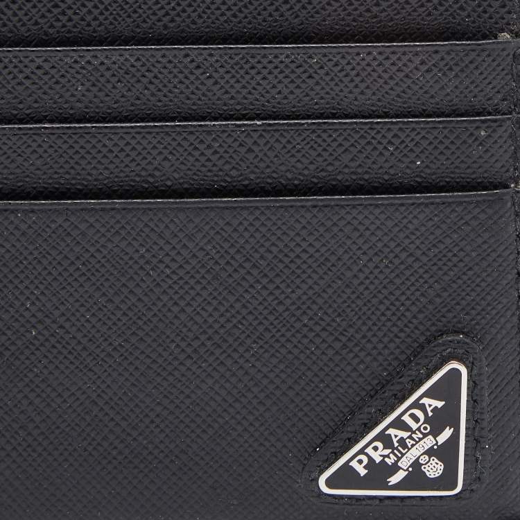 Pre Owned Prada Black Saffiano Metal Leather Card Holder