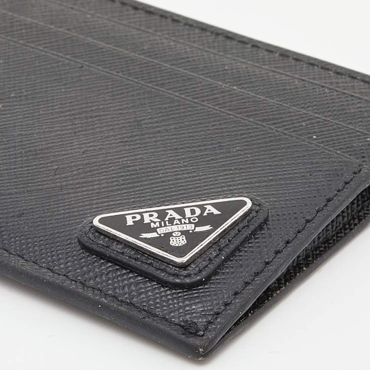 Pre Owned Prada Black Saffiano Metal Leather Card Holder