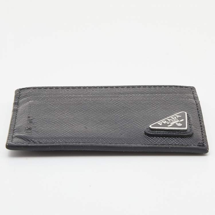 Pre Owned Prada Black Saffiano Metal Leather Card Holder