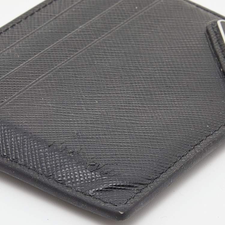 Pre Owned Prada Black Saffiano Metal Leather Card Holder
