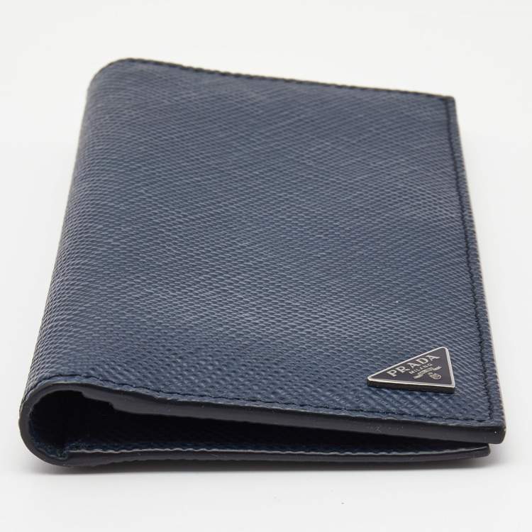 Pre Owned Prada Navy Blue Saffiano Metal Leather Vertical Bifold Wallet