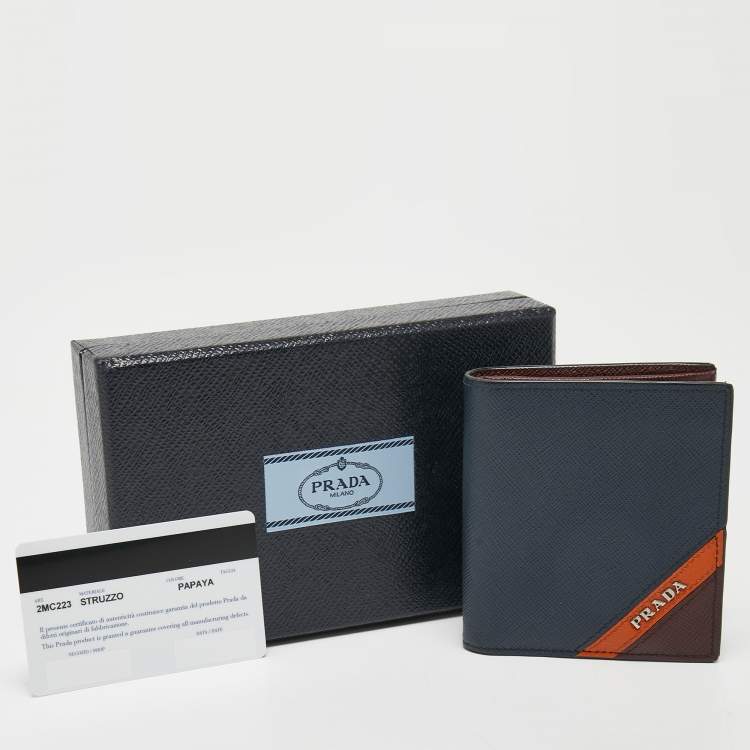 Pre Owned Prada Tricolor Saffiano Stripe Leather Bifold Wallet