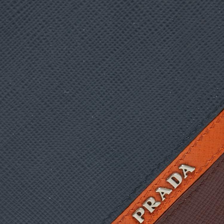 Pre Owned Prada Tricolor Saffiano Stripe Leather Bifold Wallet