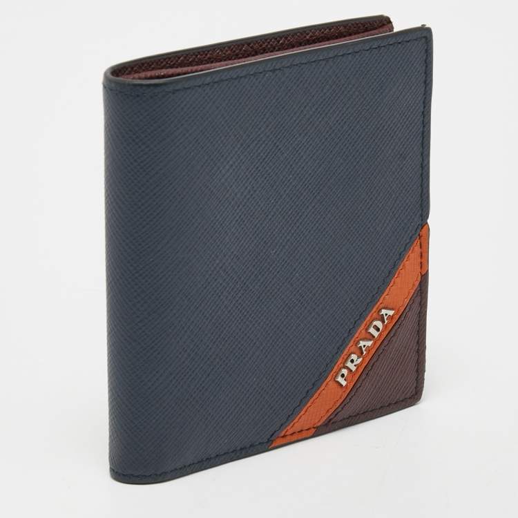 Pre Owned Prada Tricolor Saffiano Stripe Leather Bifold Wallet