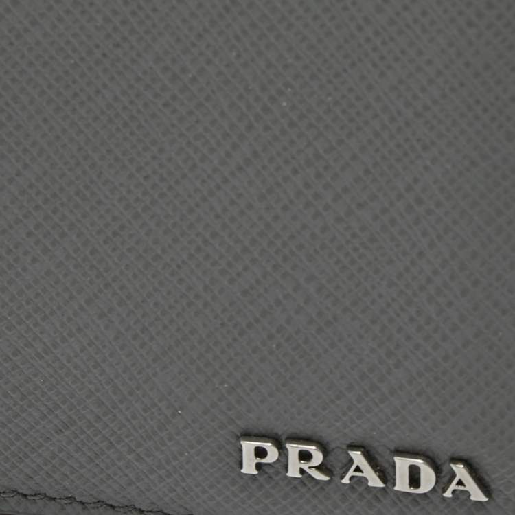 Pre Owned Prada Grey Saffiano Lux Leather Card Case