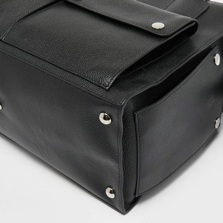 Pre Owned Prada Black Leather Double Pocket Briefcase Bag