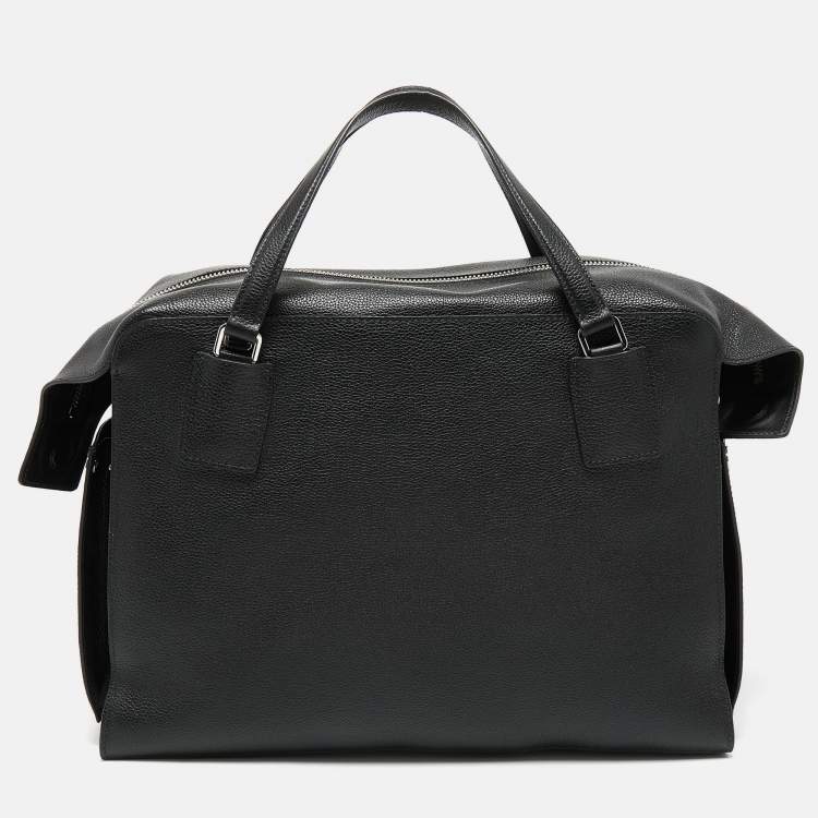 Pre Owned Prada Black Leather Double Pocket Briefcase Bag