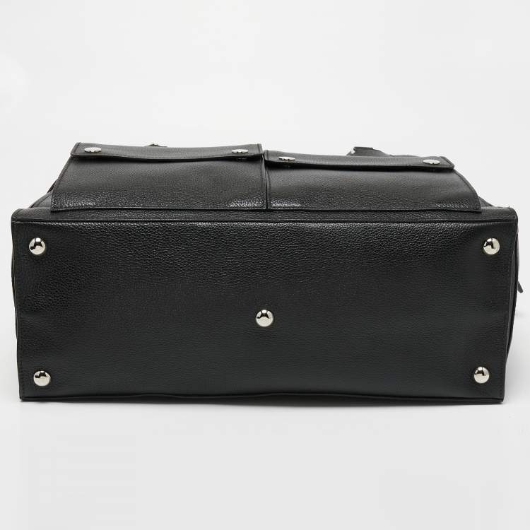 Pre Owned Prada Black Leather Double Pocket Briefcase Bag