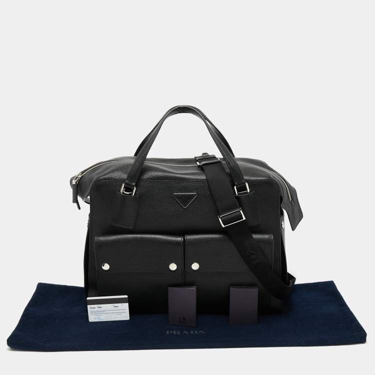 Pre Owned Prada Black Leather Double Pocket Briefcase Bag