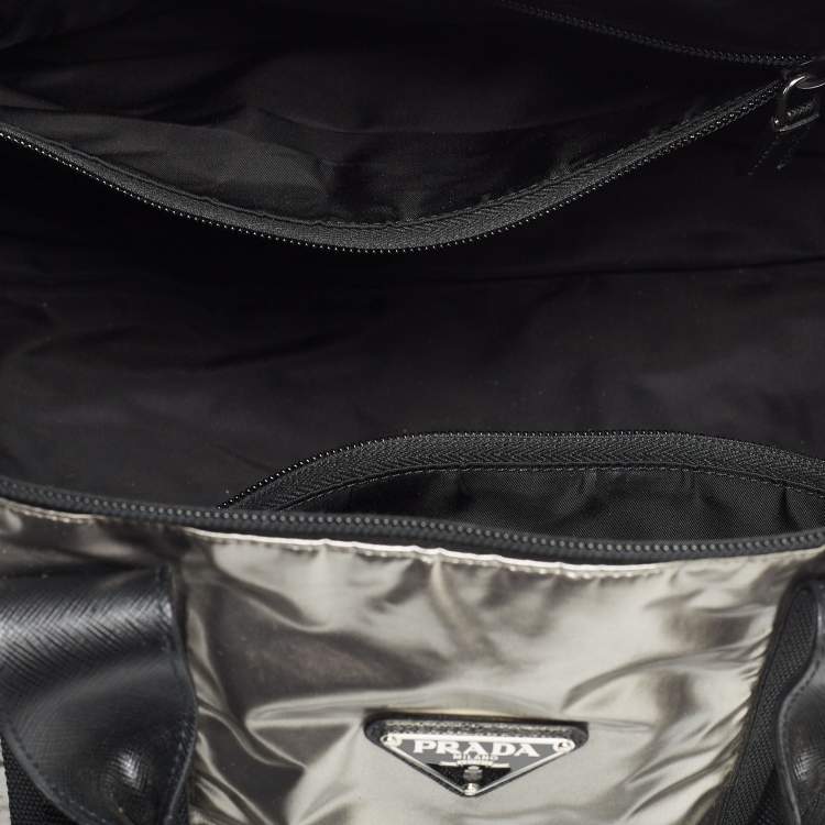 مملوكة مسبقًا Prada Black/Metallic Grey Tessuto Metal Duffel Bag