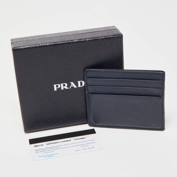 Pre Owned Prada Navy Blue Saffiano Metal Leather Card Holder
