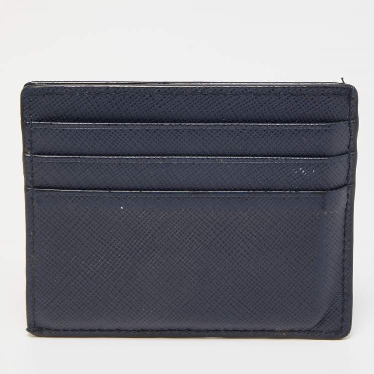 Pre Owned Prada Navy Blue Saffiano Metal Leather Card Holder