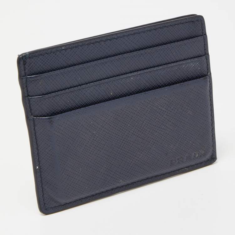 Pre Owned Prada Navy Blue Saffiano Metal Leather Card Holder