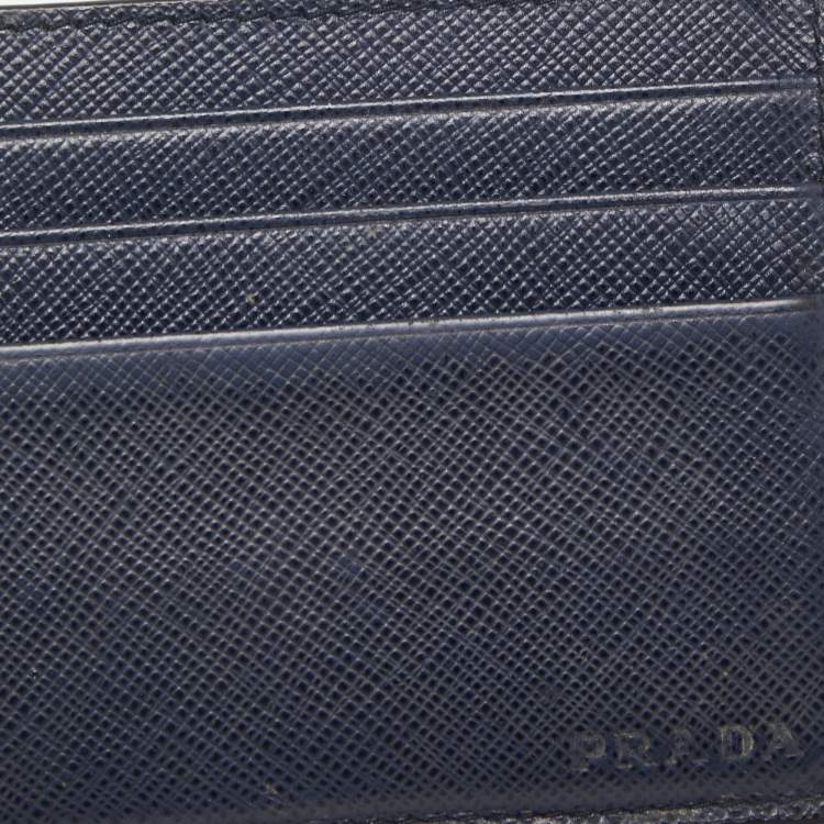 Pre Owned Prada Navy Blue Saffiano Metal Leather Card Holder