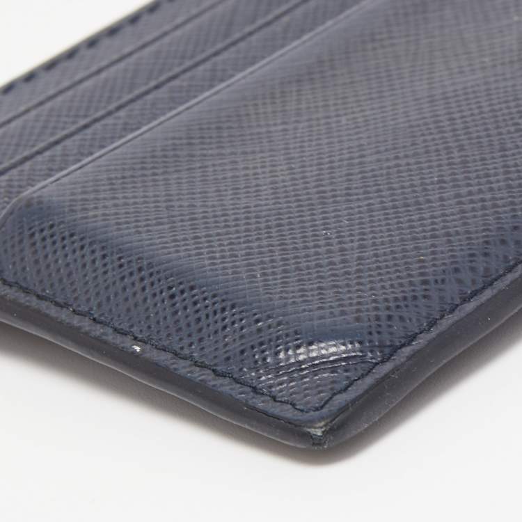 Pre Owned Prada Navy Blue Saffiano Metal Leather Card Holder