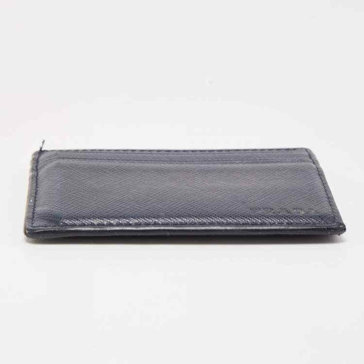 Pre Owned Prada Navy Blue Saffiano Metal Leather Card Holder