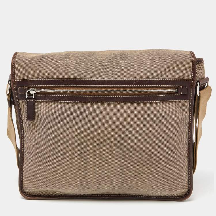 Pre Owned Prada Beige/Brown Jacquard Canvas and Leather Messenger Bag