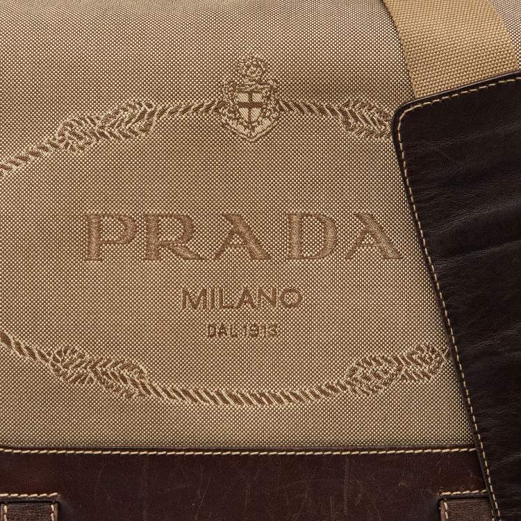 Pre Owned Prada Beige/Brown Jacquard Canvas and Leather Messenger Bag