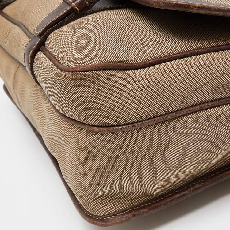 Pre Owned Prada Beige/Brown Jacquard Canvas and Leather Messenger Bag