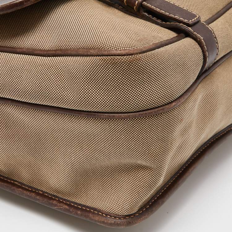 Pre Owned Prada Beige/Brown Jacquard Canvas and Leather Messenger Bag