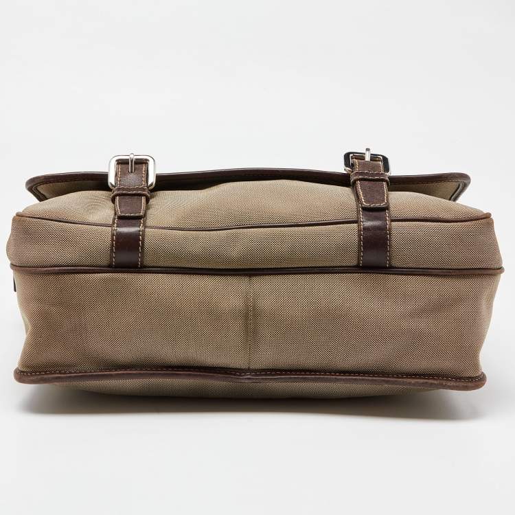Pre Owned Prada Beige/Brown Jacquard Canvas and Leather Messenger Bag