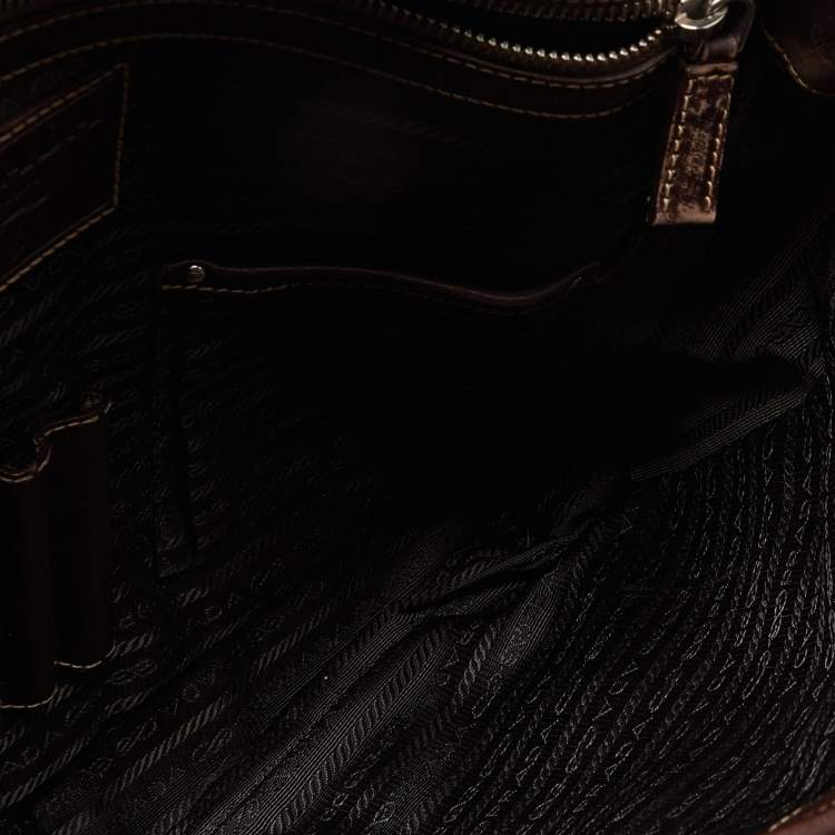 Pre Owned Prada Beige/Brown Jacquard Canvas and Leather Messenger Bag