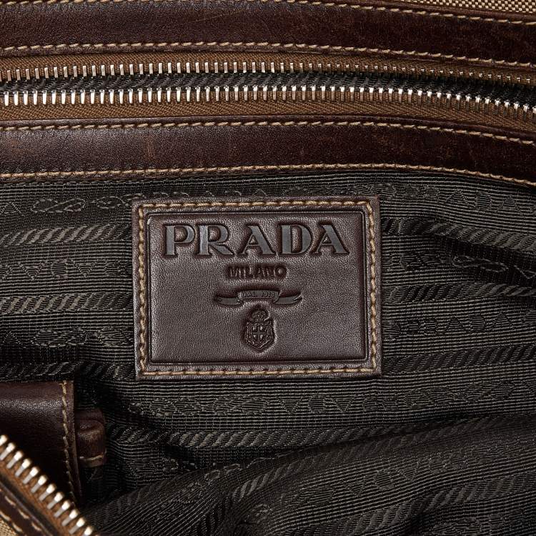 Pre Owned Prada Beige/Brown Jacquard Canvas and Leather Messenger Bag