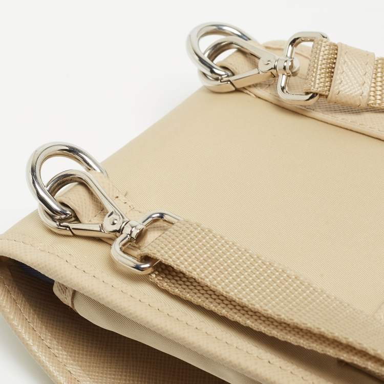 Pre Owned Prada Beige Re-Nylon and Saffiano Leather Smartphone Case Bag