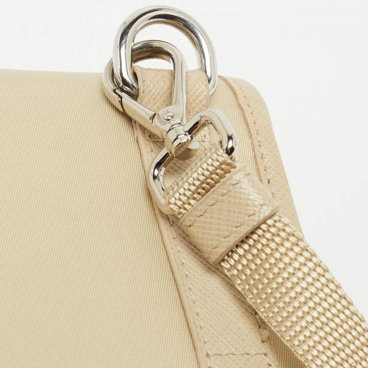 Pre Owned Prada Beige Re-Nylon and Saffiano Leather Smartphone Case Bag