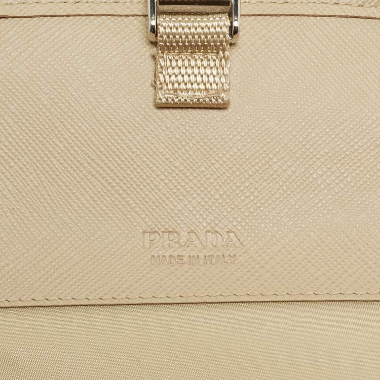 Pre Owned Prada Beige Re-Nylon and Saffiano Leather Smartphone Case Bag
