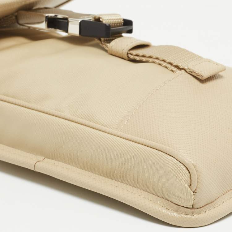 Pre Owned Prada Beige Re-Nylon and Saffiano Leather Smartphone Case Bag