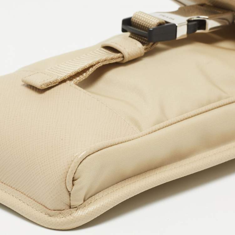 Pre Owned Prada Beige Re-Nylon and Saffiano Leather Smartphone Case Bag