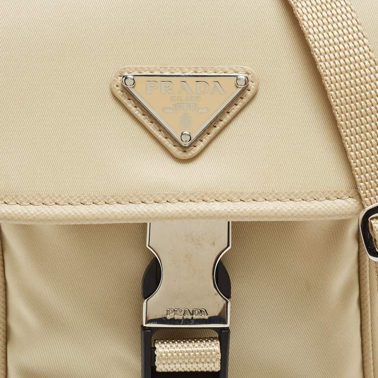 Pre Owned Prada Beige Re-Nylon and Saffiano Leather Smartphone Case Bag