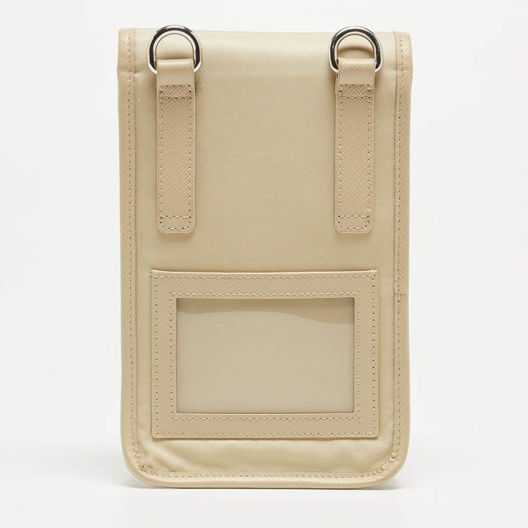 Pre Owned Prada Beige Re-Nylon and Saffiano Leather Smartphone Case Bag